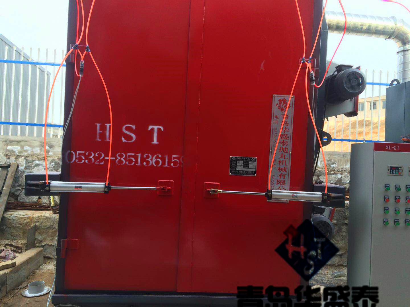 發(fā)貨威海吊鉤式拋丸機調(diào)試完畢拋丸效果現(xiàn)場圖